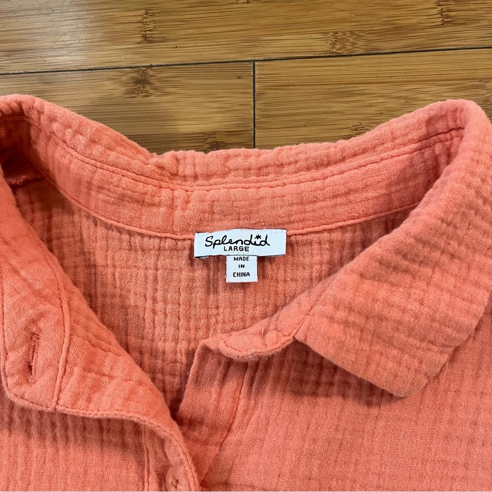 Splendid Soft Gauzey 100% Cotton Perfect Fit Button-Down Shirt in Melon Orange - Picture 6 of 10